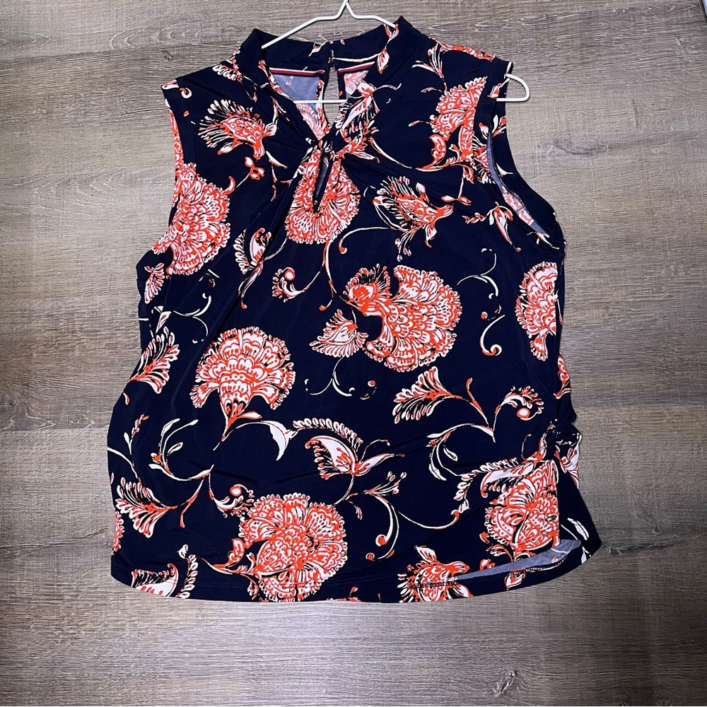 Tommy Hilfiger Navy and Coral Floral Blouse